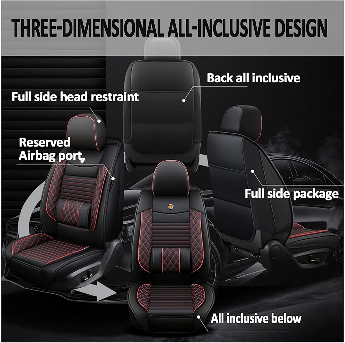 Funda de asiento de automóvil, Universal Cuero Fundas Asientos Protector Asiento Cuero Universales 5-Asiento Cojines de Asiento Automáticos Extraíbles,Rojo,Luxury