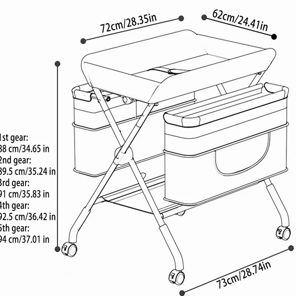 Mueble Cambiador Bebe Plegable con Ruedas,Compartimentos de Almacenamiento y Correa de Seguridad,Altura Ajustable,Móvil Cómoda Cambiador Bebe para Cambiar Pañales y Ropa,Gris