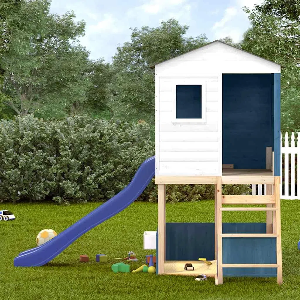 Genérico Parque Infantil de Exterior Blanco y Azul Madera Maciza Abeto,Juegos y Juguetes,Estructuras para Juegos al Aire Libre,Columpios y estructuras de Juegos,3376143