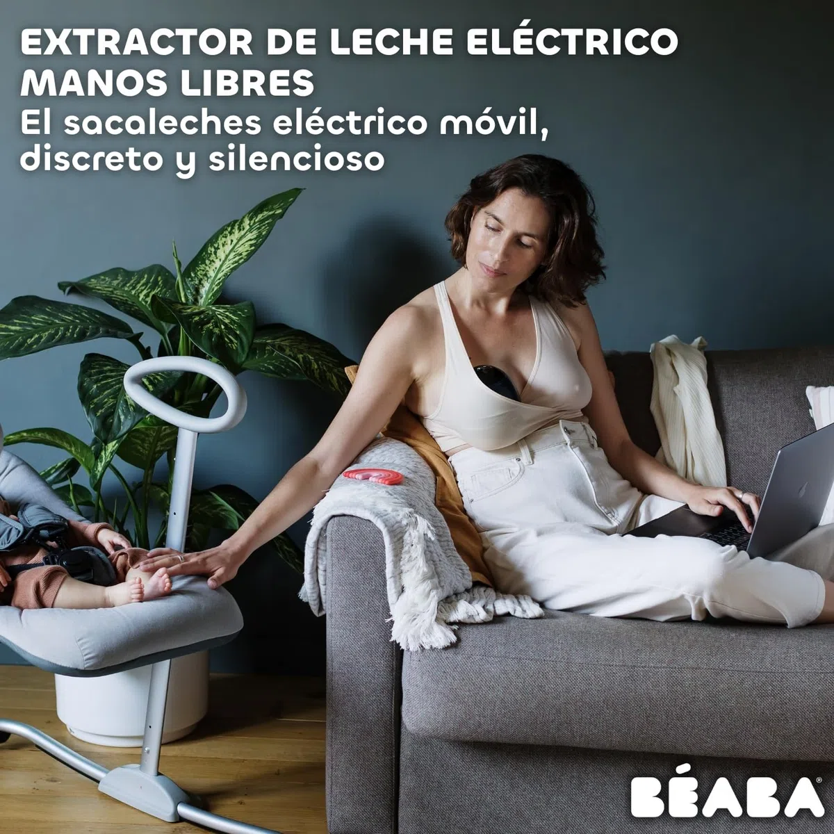 BÉABA, Sacaleche Eléctrico Manos Libres, Ligero, Compacto, 3 Modos, 9 Niveles, 0 Ondas, Silencioso, Gran Capacidad 180mL, Temporizador, Función Memoria, 6 Sesiones, Carga USB C, Azul Noche