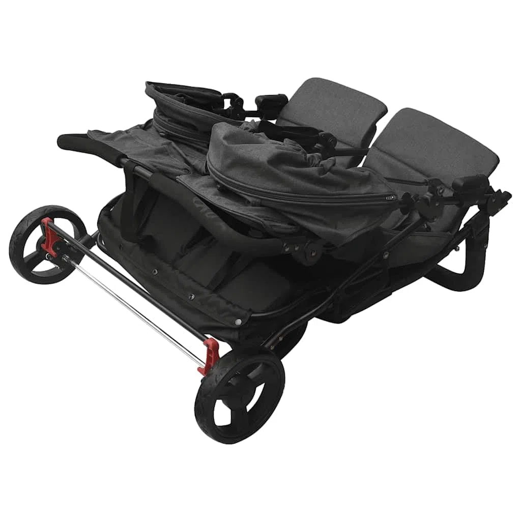 Carrito de hermano de acero antracita, plegable y compacto, con respaldo ajustable y reposapiés, adecuado para la ciudad, terreno y viajes