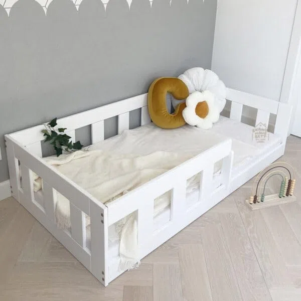 Cama Infantil 80x140 Blanco - BAJO - Cama Baja Infantil - Cama para Niños - Cama Suelo Infantil - Cama Infantil Niña - Estable Camas Infantiles - Acogedor Cama Niños