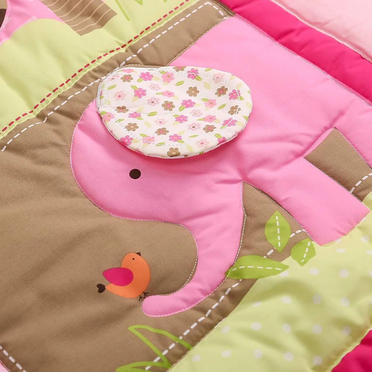 Brandream Juego de ropa de cama para cuna de elefante rosa para niñas | 3 piezas Jungle Nursery Set, león, mono, tigre, oso, mariposa, jirafa, mono, pájaros, tema del zoológico de animales dulces
