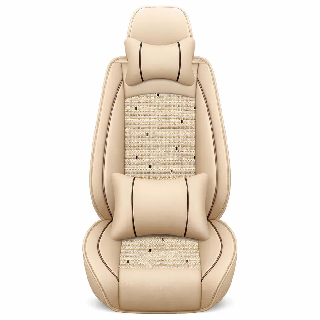 Fundas Asientos Coche 5 Plazas para Land Rover Freelander 2 2008-2015, Transpirable Seda de Hielo Cuero Impermeable,Beige - Deluxe