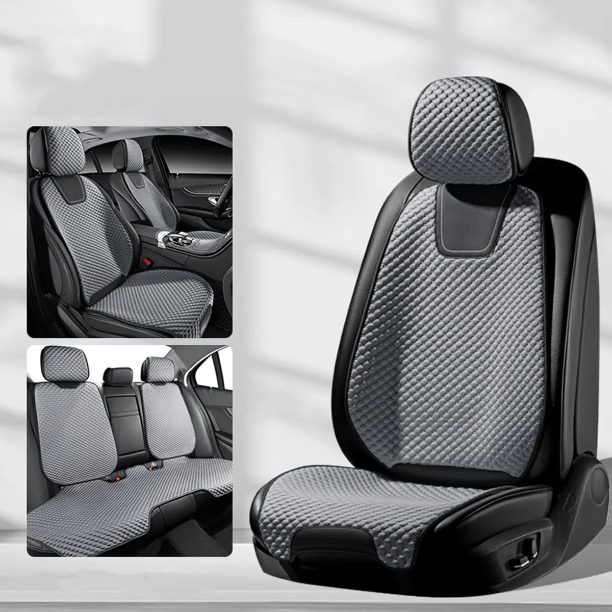 Juego Completo de Fundas para Asientos de Coche para Touran/Touareg/Touareg 2/Tiguan,fría,Transpirable para el Verano.,B-Grey