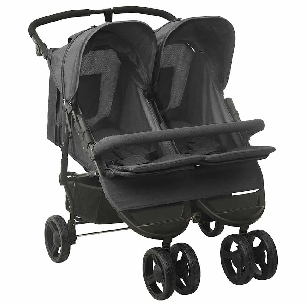 Carrito de hermano de acero antracita, plegable y compacto, con respaldo ajustable y reposapiés, adecuado para la ciudad, terreno y viajes
