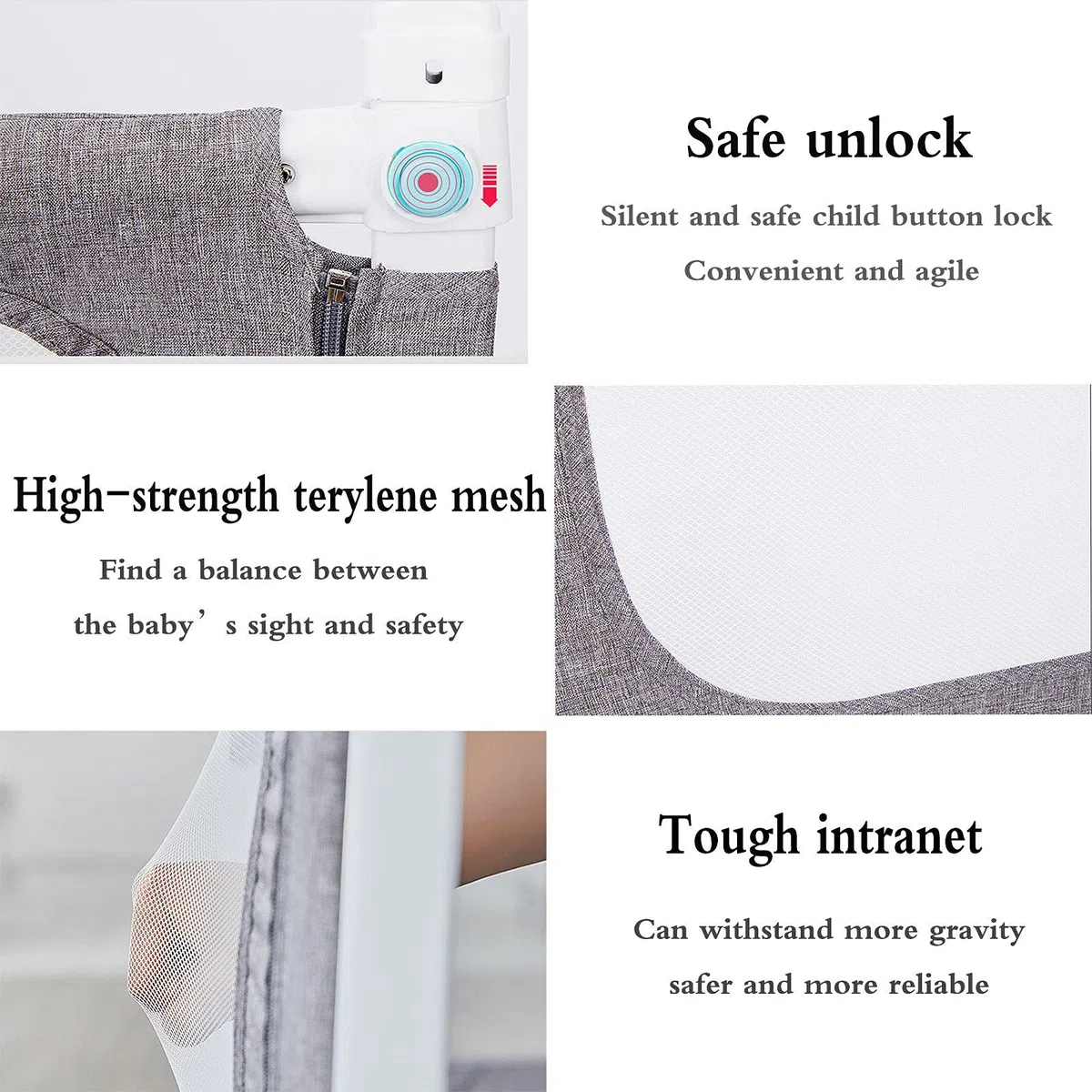 Barandilla De Cama Anti-CaíDa Infantil Plegable Seguro Riel De Cama para NiñOs Bebé Barandilla Paracuna para NiñOs con Doble Bloqueo(1.2/1.8/1.9/2/2.2M),Grey-2.2m