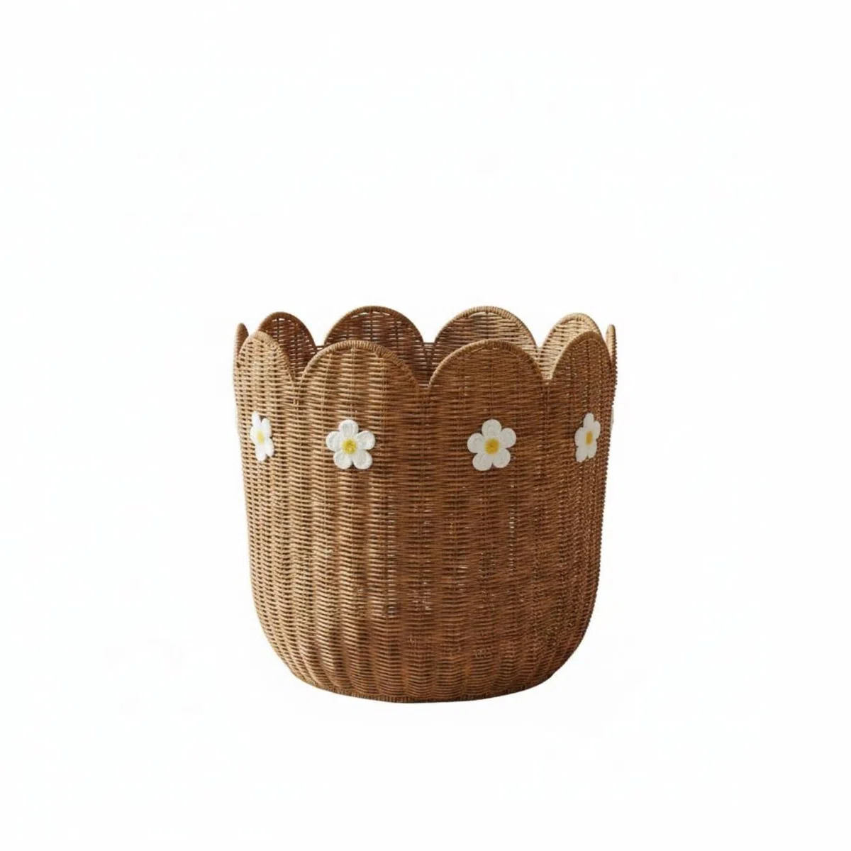 kowaku Cesta de Almacenamiento Tejida Cesta de Mimbre Cesto Organizador Contenedor Decorativo en Ratán con Toques Ornamentales Suaves y Estilo Acogedor