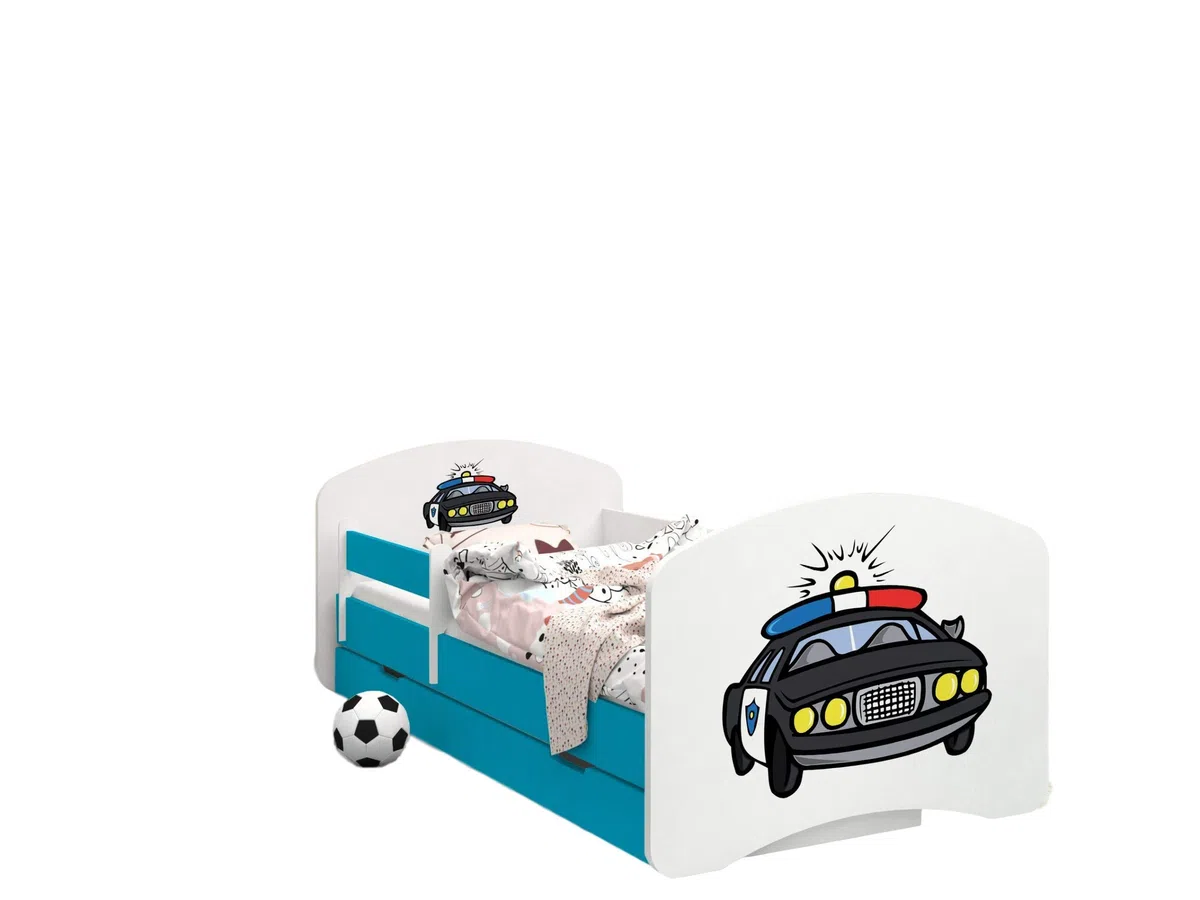 Happy Babies - CAMA PARA NIÑOS DE DOBLE CARA CON CAJÓN Diseño moderno con bordes seguros y colchón de espuma anticaída 7 cm Azul (54. La policía, 140x70)