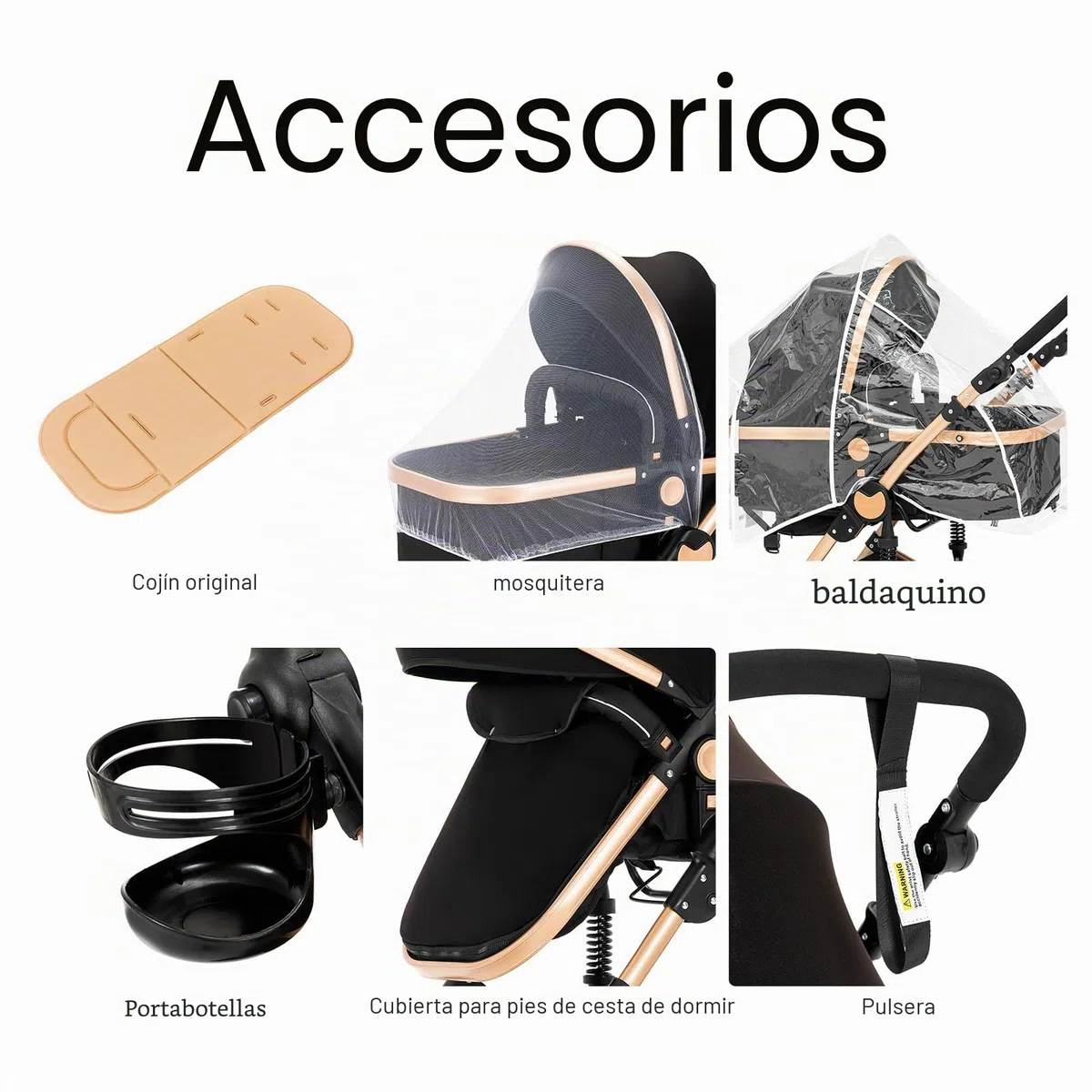 MoLi Carrito de Bebe 3 en 1, Carro Bebe 3 Piezas Plegado Conveniente con Un Solo Clic, Carrito Bebes con Modo de Doble Empuje Reversible, Cochecito Tres Piezas Paisaje Alto (588 Noir Gold)