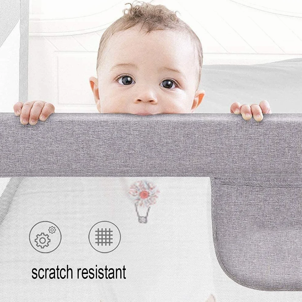 Baby Playpen Nursery Barandilla anticolisión Rieles de Cama para niños pequeños de elevación Vertical con Malla ventilada Juguete anticolisión anticolisión Ajustable en Altura (Tam
