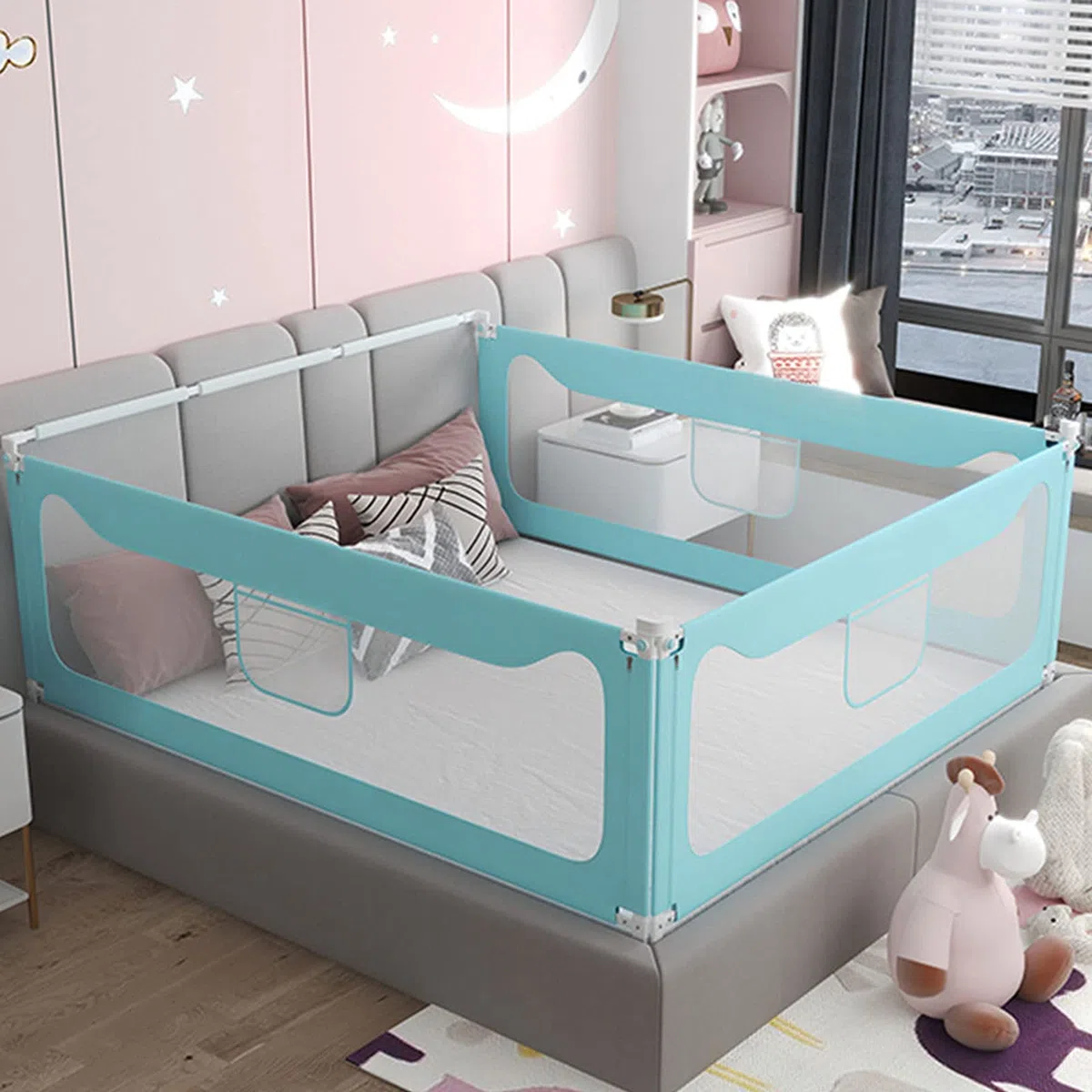 Barandilla Plegable,Barrera De ProteccióN para Cama Infantil,Rejilla para Cuna ProteccióN contra CaíDas Barandilla De Seguridad para BebéS Barrera De Cama Extensible.,Blue-2m