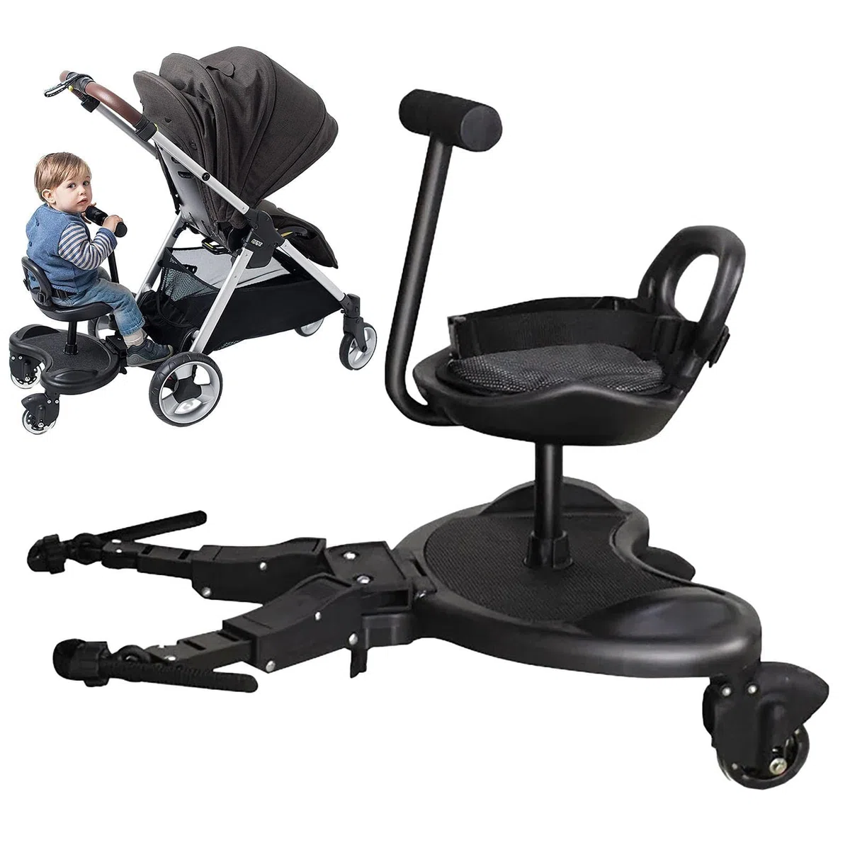 Tabla para cochecito con ruedas | Accesorio ajustable 2 en 1 para viaje