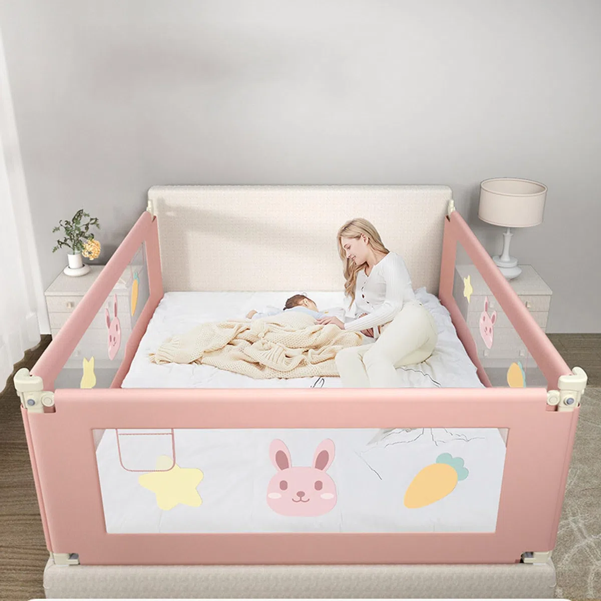 Barandilla para Cama de bebé, barandilla para Cama para niños pequeños, barandilla para Cama para bebé con Doble Bloqueo para niños, barandilla de Seguridad para niños con patrón (B 2m)