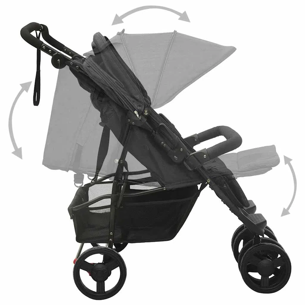 Carrito de hermano de acero antracita, plegable y compacto, con respaldo ajustable y reposapiés, adecuado para la ciudad, terreno y viajes