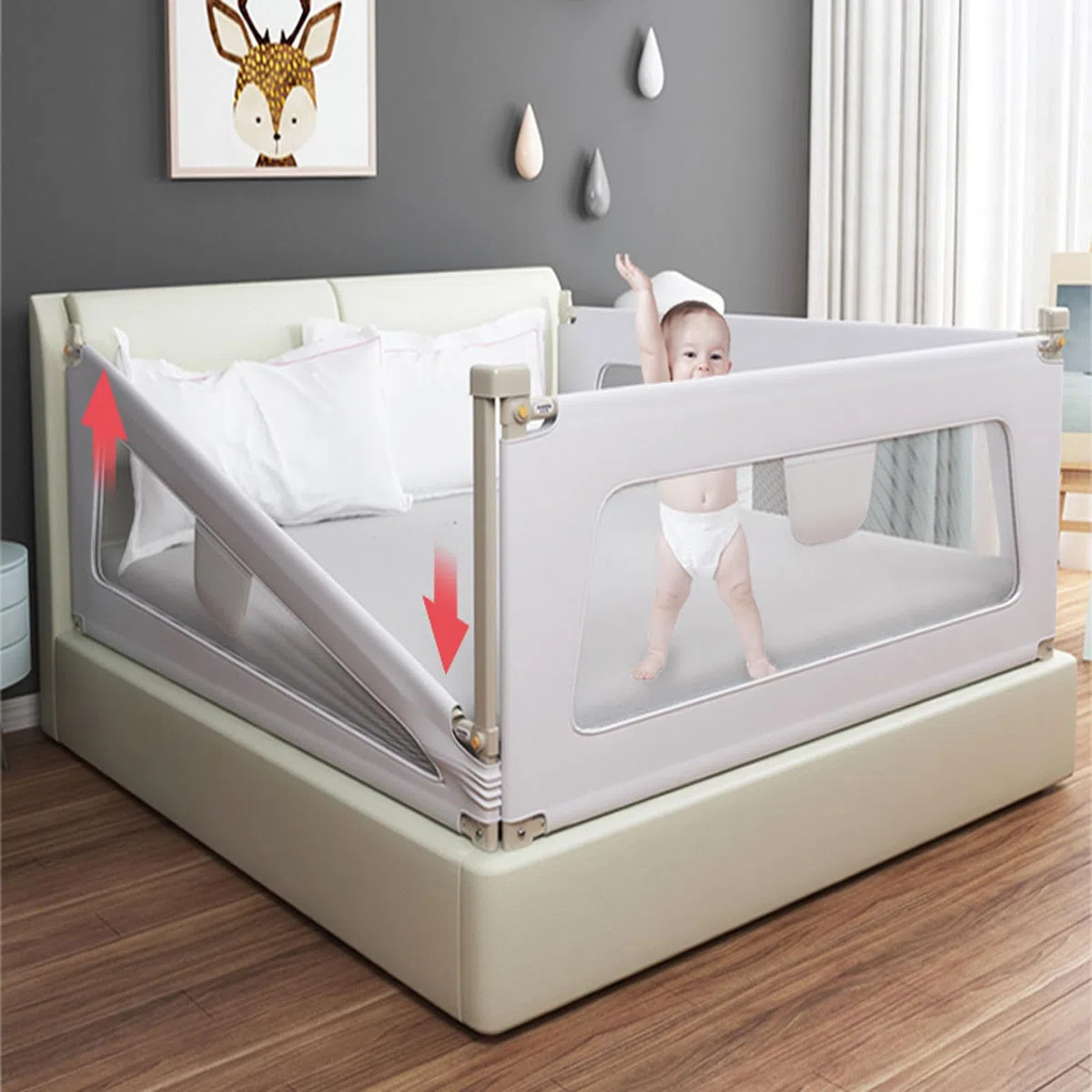 Protector de barandilla para Cama para niños pequeños, barandilla para Cama para niños pequeños, barandilla para Cuna para el Final de la Cama, Valla para Cuna Resistente y Completa, con sis