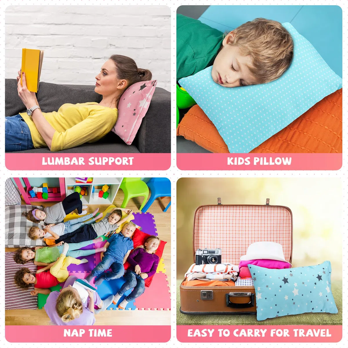 Kigley Paquete de 6 mini almohadas para guardería, viajes, almohadas pequeñas para niños, almohadas para dormir, suaves, transpirables, lavables a máquina, almohada para perros pequeños para