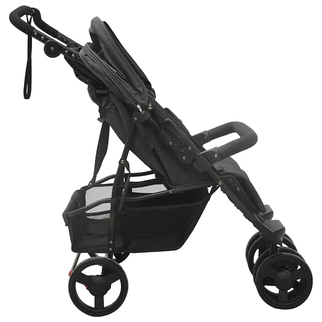 Carrito de hermano de acero antracita, plegable y compacto, con respaldo ajustable y reposapiés, adecuado para la ciudad, terreno y viajes