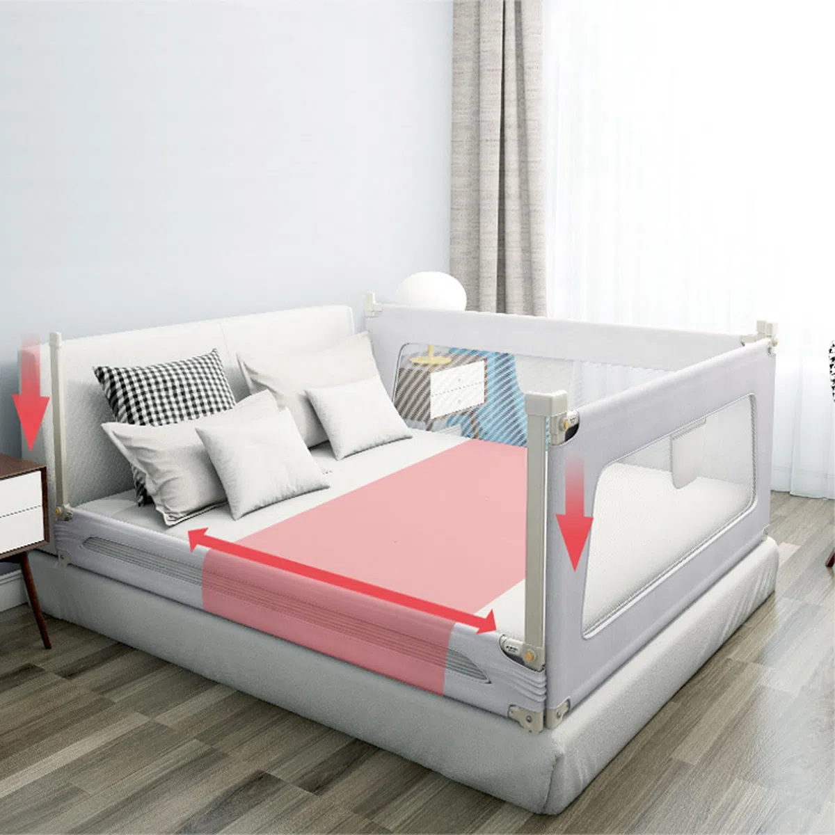 Protector de barandilla para Cama para niños pequeños, barandilla para Cama para niños pequeños, barandilla para Cuna para el Final de la Cama, Valla para Cuna Resistente y Completa, con sis