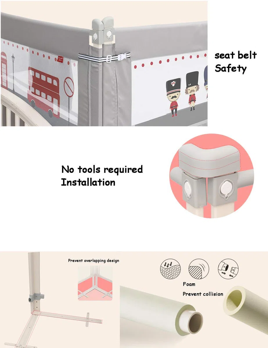 Barandilla de Seguridad Vertical Premium para Cama Infantil con Anclaje Reforzado, Altura Ajustable de 69 a 92 cm, para niños en tamaños Individual, matrimonial, matrimo