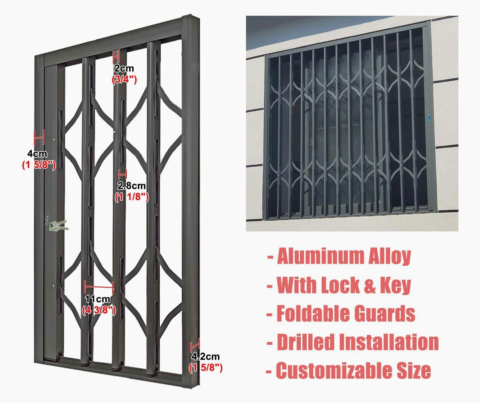 Rejillas y barras de seguridad para ventana corredera, 50210 cm, antirrobo, protección para niños, seguro para el hogar, soluts y seguros ajustables