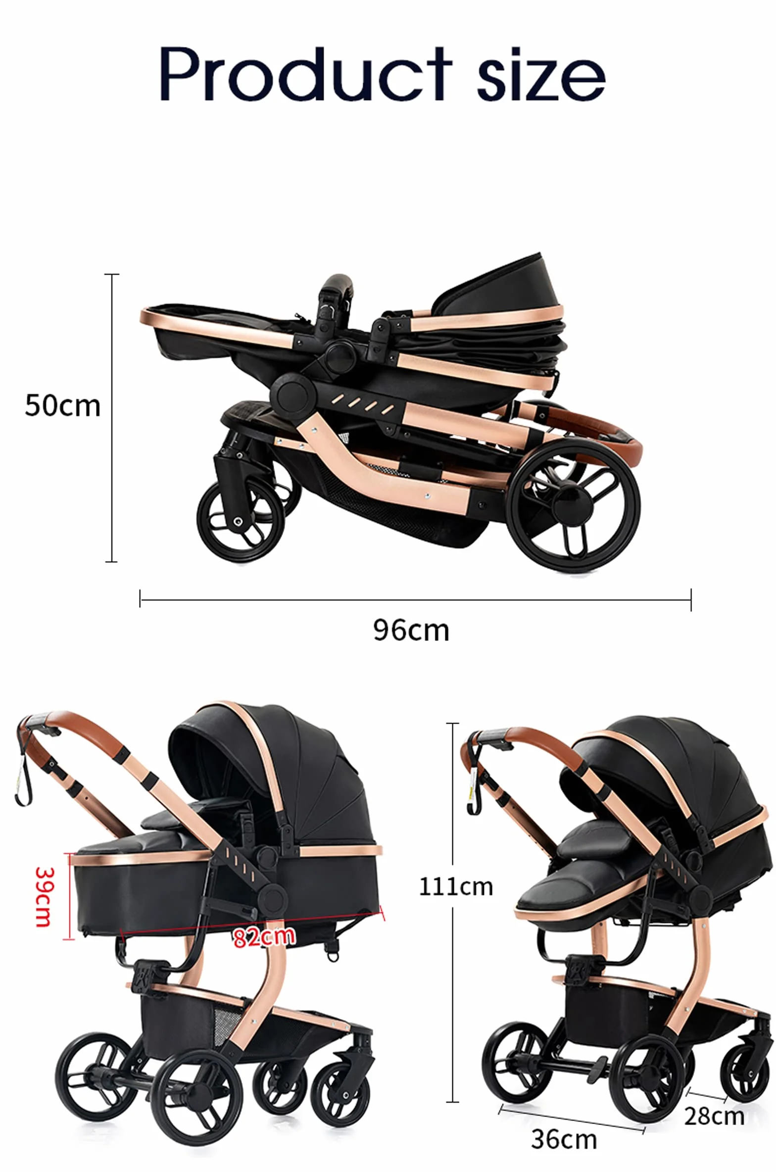 Magic ZC Carrito Bebe 3 en 1, Carro de Bebe 3 Piezas con Empuje Reversible de Dos Vías, Carrito Bebe con Diseño Portátil Plegable de Un Clic, Cochecito Bebe 3 Piezas con Accesorios (518 Black)