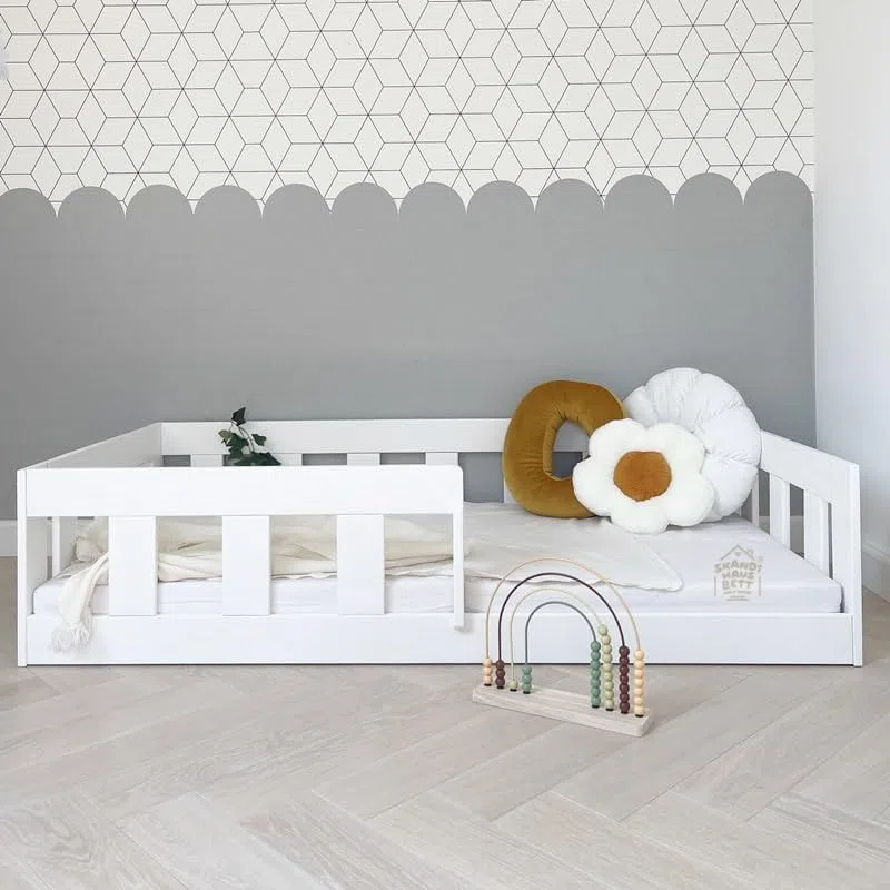 Cama Infantil 80x140 Blanco - BAJO - Cama Baja Infantil - Cama para Niños - Cama Suelo Infantil - Cama Infantil Niña - Estable Camas Infantiles - Acogedor Cama Niños