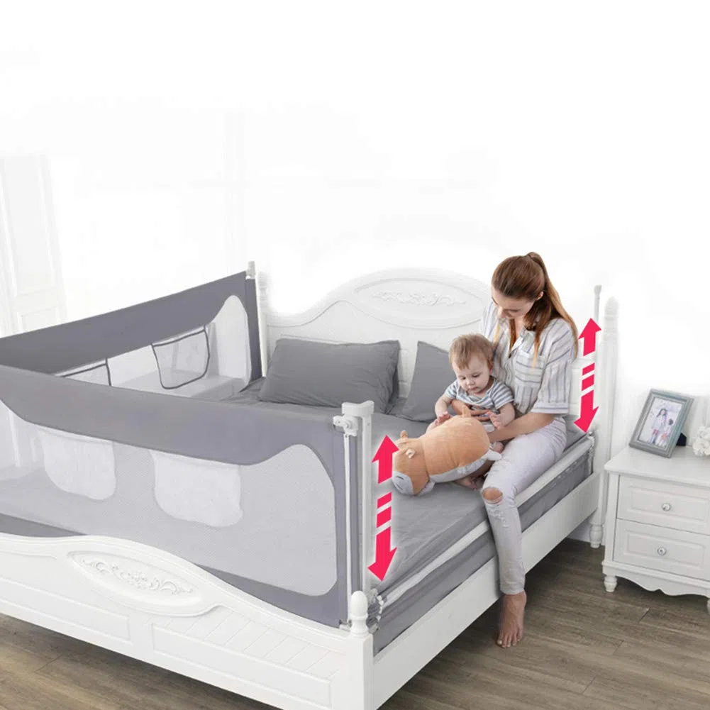 Cama de seguridad ferroviario Cama Guardia del Niño juego, Portátil bedguard bebé Plegable ferroviario de punto para niños bebé y niños, altura 87 cm 220cm Gris