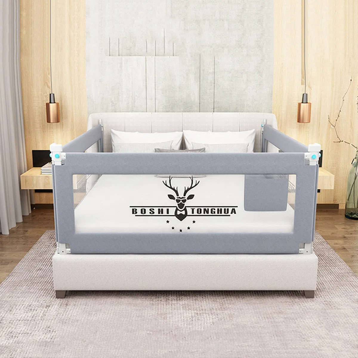 Barandilla De Cama Anti-CaíDa Infantil Plegable Seguro Riel De Cama para NiñOs Bebé Barandilla Paracuna para NiñOs con Doble Bloqueo(1.2/1.8/1.9/2/2.2M),Grey-2.2m