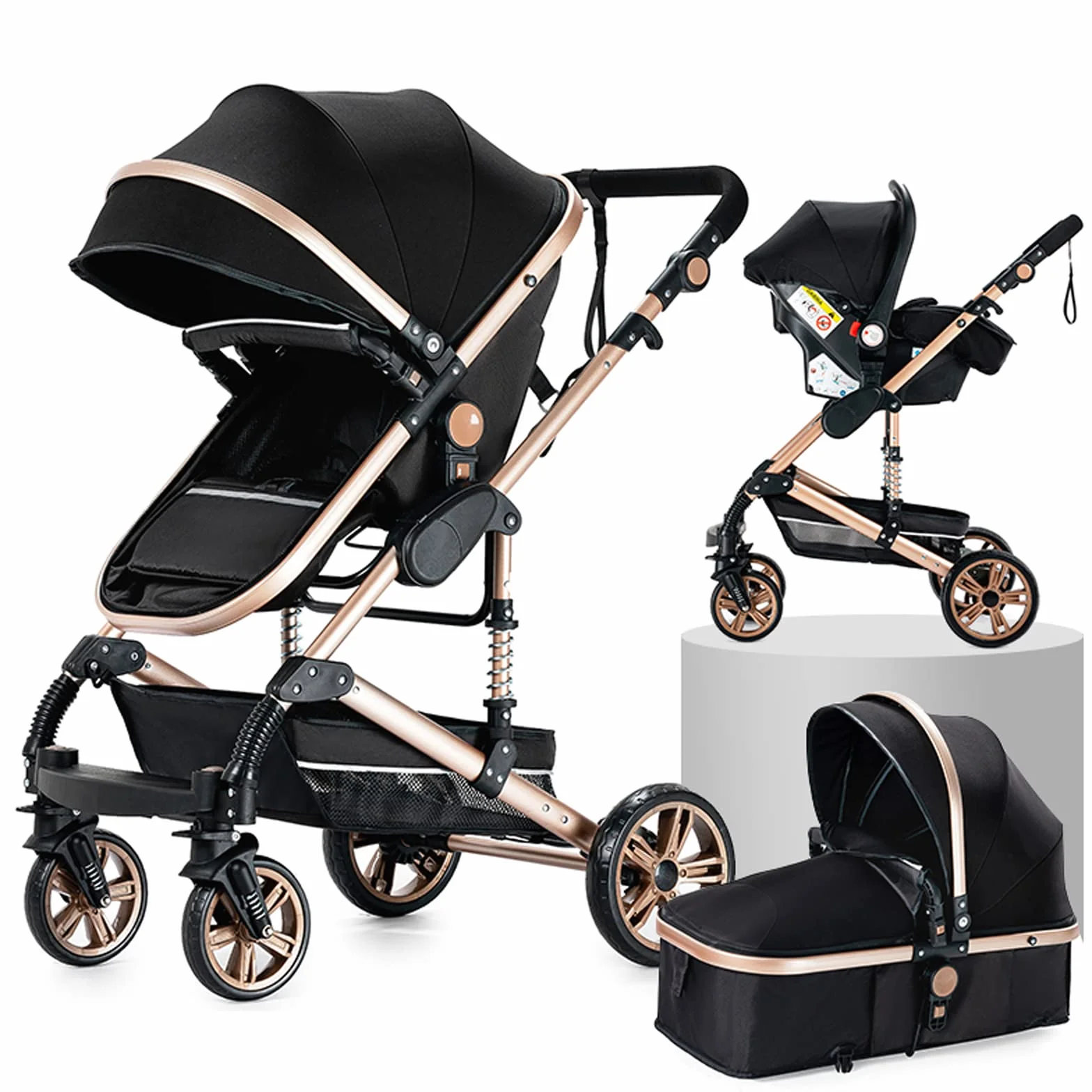 3 en 1 Sistema de Viaje Para Bebé 3 en 1 Silla de Paseo Cochecito de Bebé Carrito con Capazo Cochecito de Paisaje Alto Reclinable Cochecito Estándar Plegable de Recién Nacido
