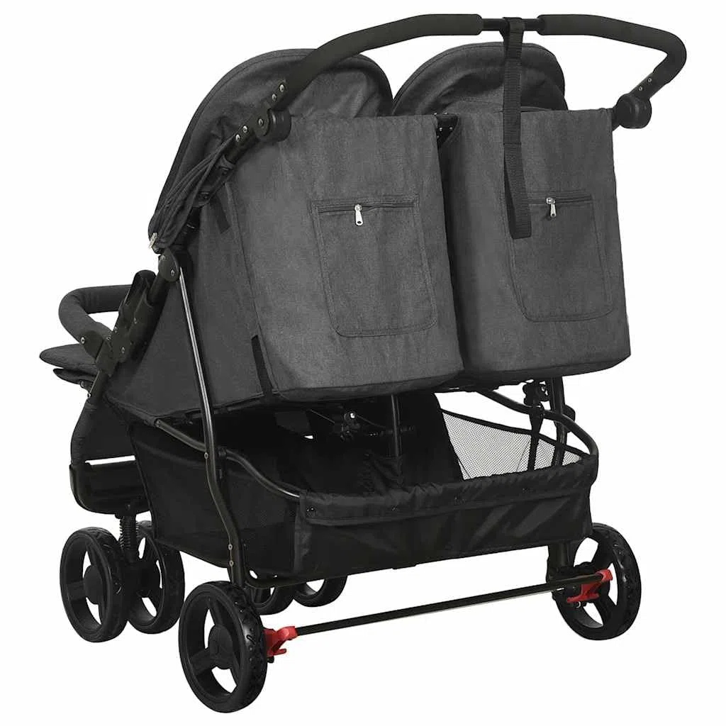 Carrito de hermano de acero antracita, plegable y compacto, con respaldo ajustable y reposapiés, adecuado para la ciudad, terreno y viajes