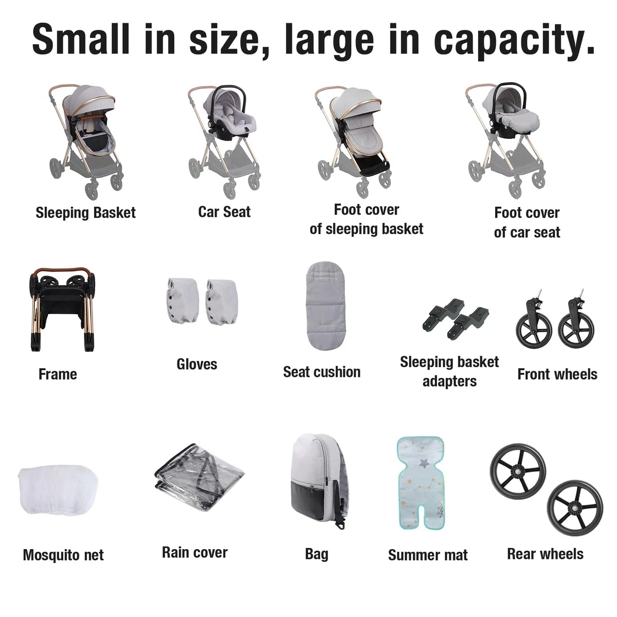 Carrito Bebe 3 en 1, Carro Bebe con Dos Modos de Empuje Reversibles, Cochecito Bebe 3 Piezas con Marco de Aluminio, Carricoche Bebe con Diseño Plegable con Un Solo Clic (H2 Black)