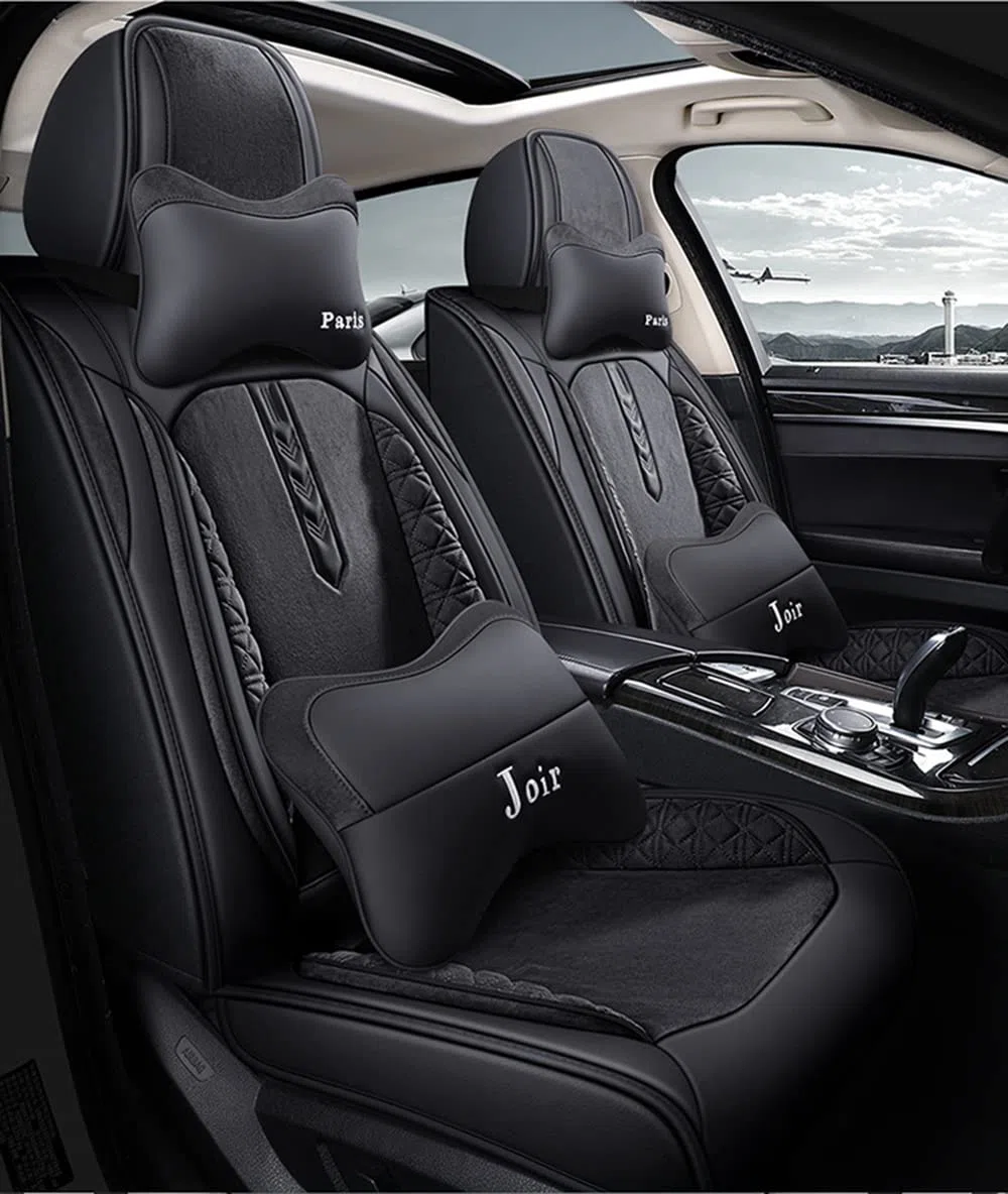 Funda de asiento de automóvil, Universal Cuero Fundas Asientos Protector Asiento Cuero Universales 5-Asiento Cojines de Asiento Automáticos Extraíbles,Negro,Luxury