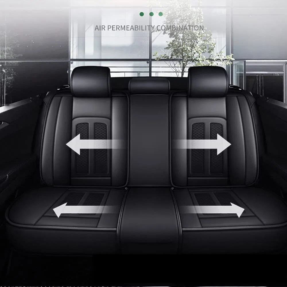 Funda de asiento de automóvil, Universal Cuero Fundas Asientos Protector Asiento Cuero Universales 5-Asiento Cojines de Asiento Automáticos Extraíbles,Negro