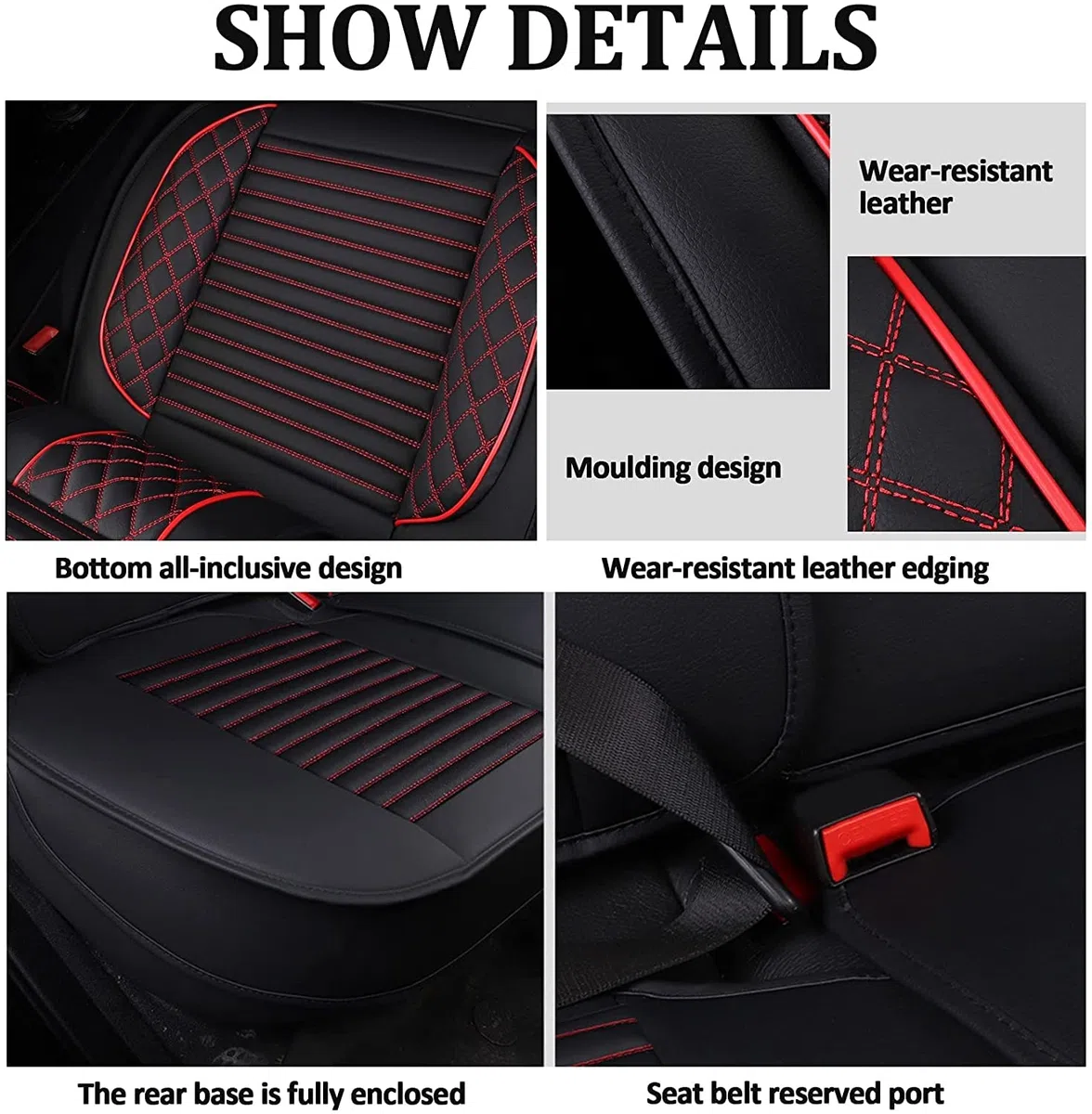 Funda de asiento de automóvil, Universal Cuero Fundas Asientos Protector Asiento Cuero Universales 5-Asiento Cojines de Asiento Automáticos Extraíbles,Rojo,Luxury