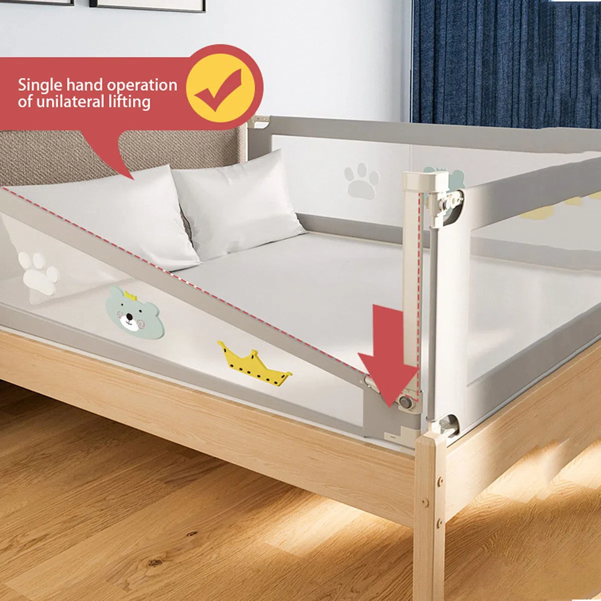 Barandilla De Cama Anti-CaíDa Infantil Plegable Seguro Riel De Cama para NiñOs Bebé Barandilla Paracuna para NiñOs con Doble Bloqueo(1.2/1.8/1.9/2/2.2M),Grey-2.2m
