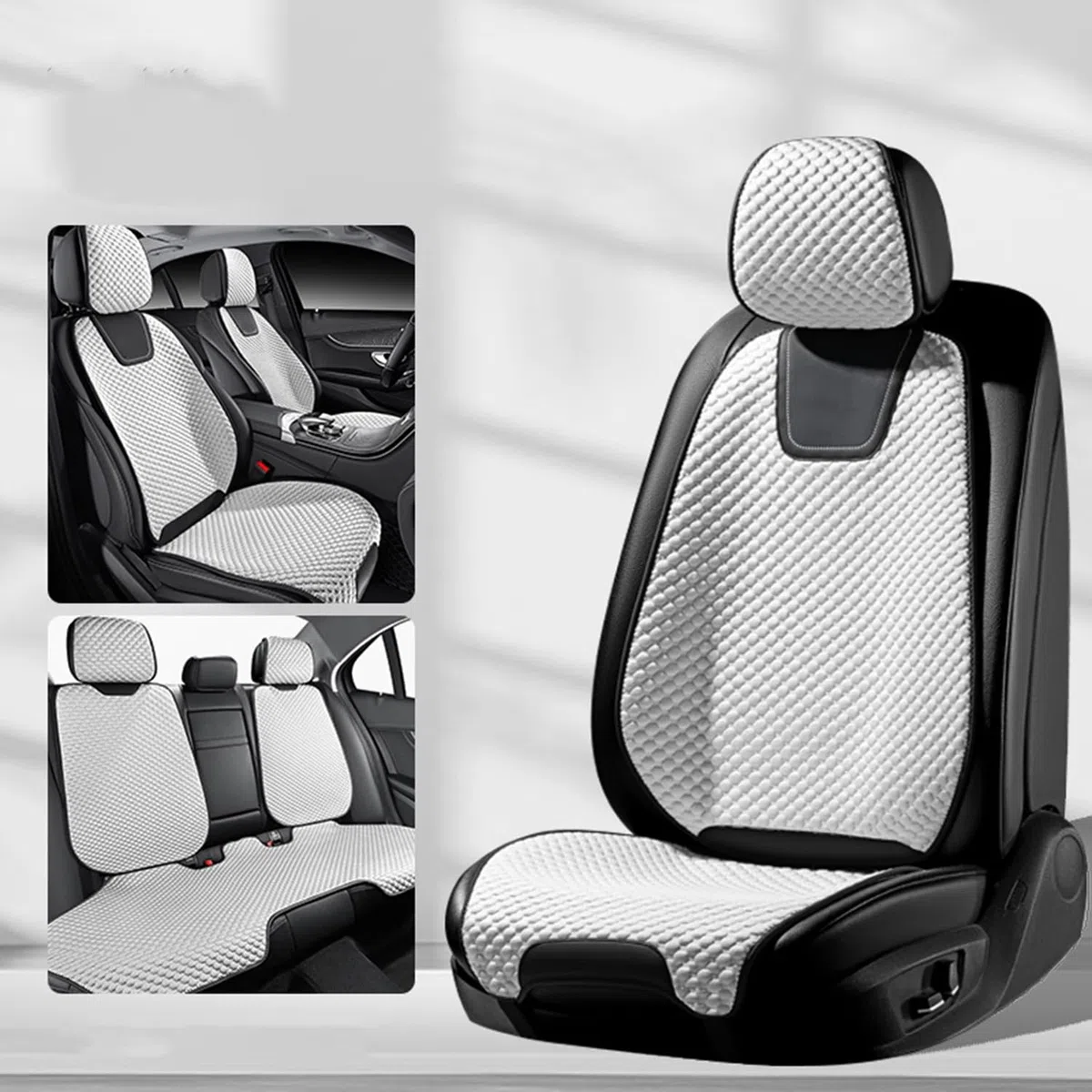 Juego Completo de Fundas para Asientos de Coche para Toyota Land Cruiser Prado 120 Land Cruiser Prado 150,fría,Transpirable para el Verano.,A-White