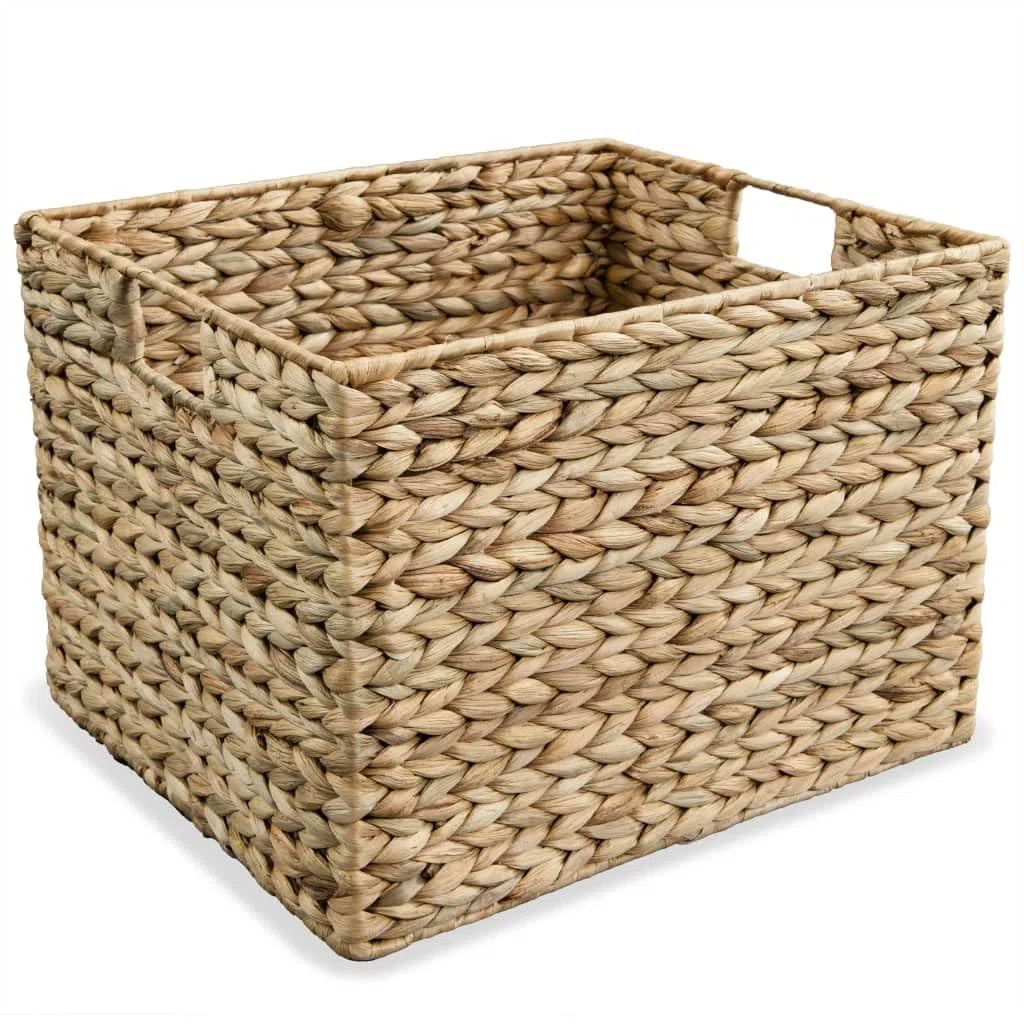Juego de 3 cestas de jacinto de agua en color marrón con marco de metal, almacenamiento versátil para el hogar, cocina, baño, habitación de los niños, oficina, espacio de almacenamiento