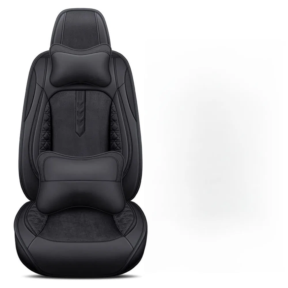 Funda de asiento de automóvil, Universal Cuero Fundas Asientos Protector Asiento Cuero Universales 5-Asiento Cojines de Asiento Automáticos Extraíbles,Negro,Luxury