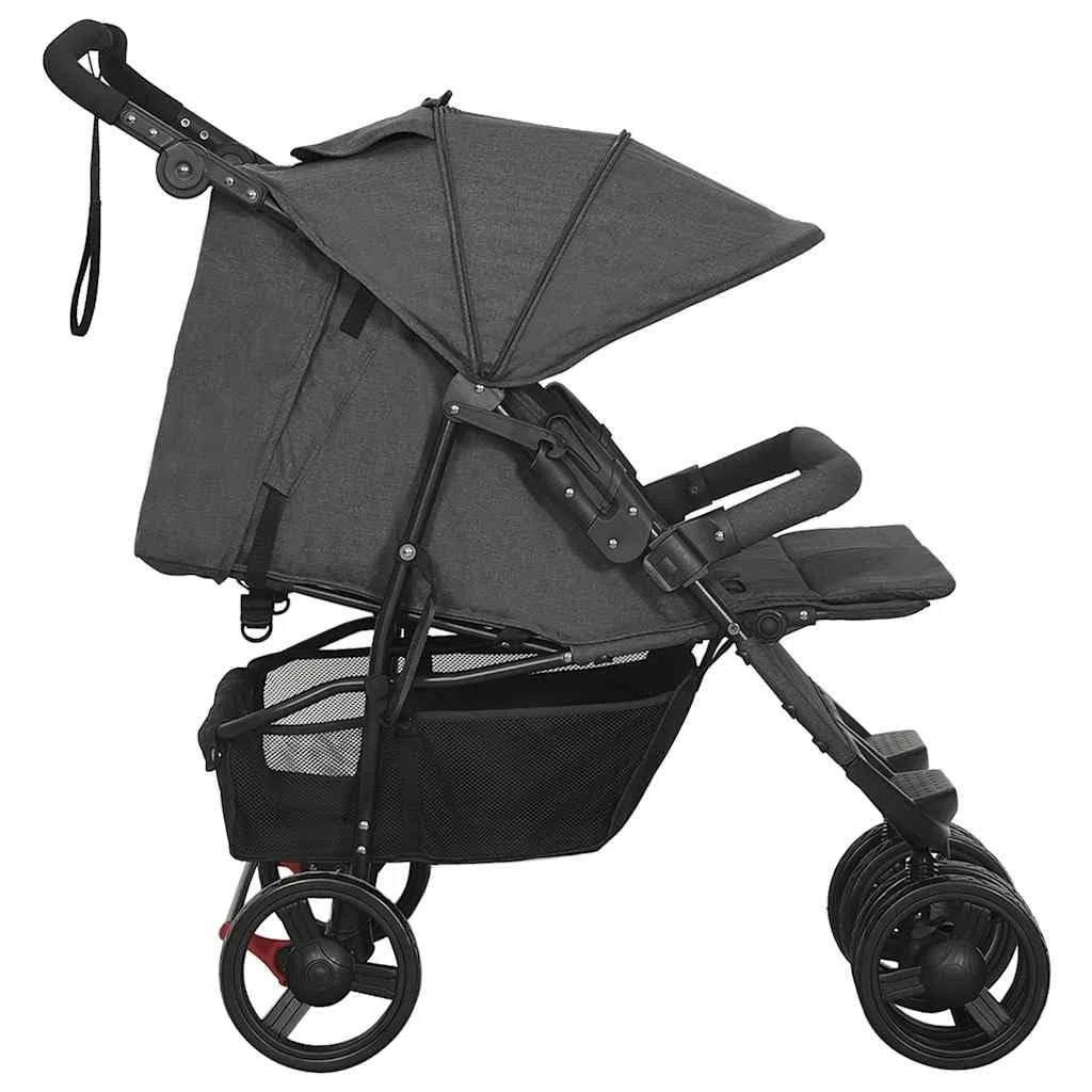 Carrito de hermano de acero antracita, plegable y compacto, con respaldo ajustable y reposapiés, adecuado para la ciudad, terreno y viajes