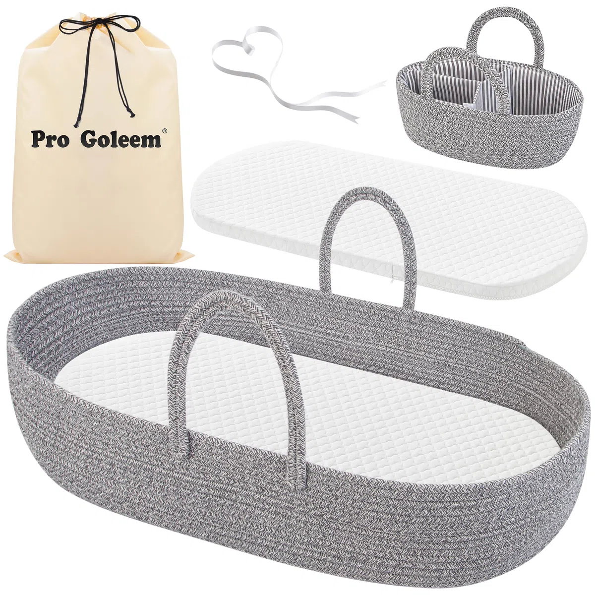 Pro Goleem - Cesta para pañales portátil para bebé recién nacido con 1 almohadilla de espuma, 2 fundas impermeables y 1 organizador de pañales