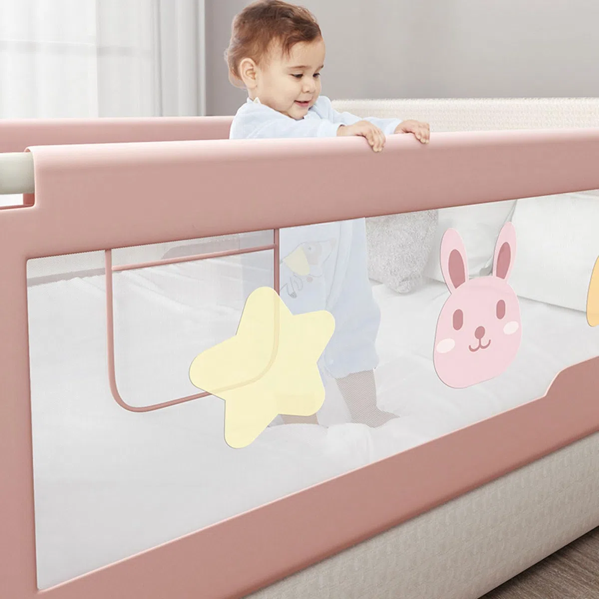 Barandilla para Cama de bebé, barandilla para Cama para niños pequeños, barandilla para Cama para bebé con Doble Bloqueo para niños, barandilla de Seguridad para niños con patrón (B 2m)