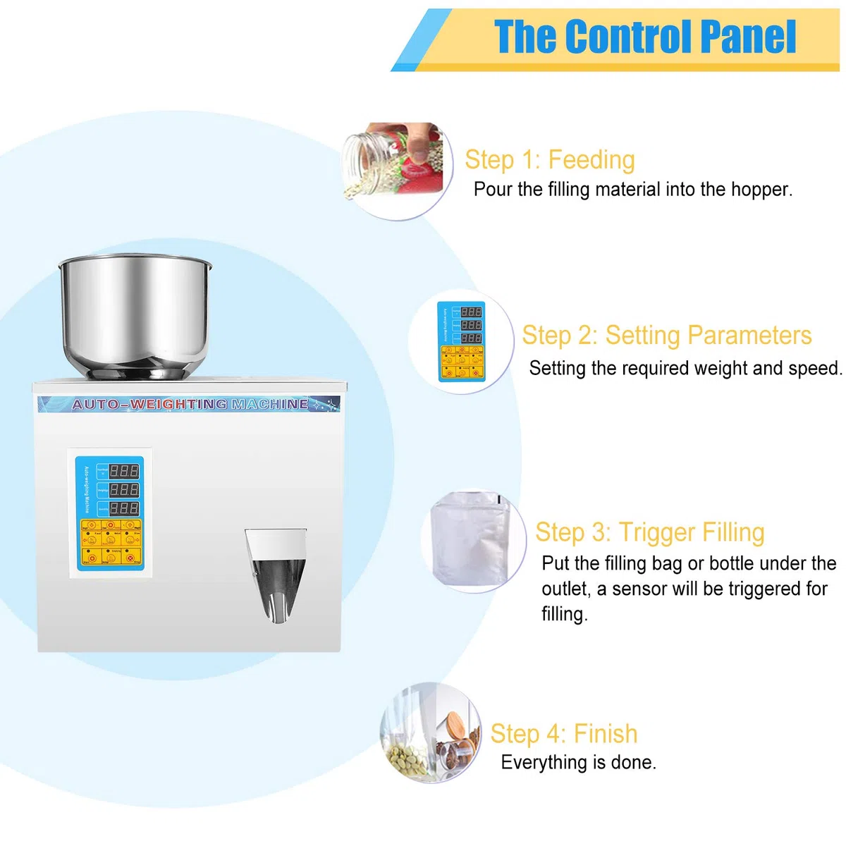 Máquina de llenado de polvo, llenadora automática de botellas y bolsas para té, semillas, granos y polvo, sistema de pesaje de partículas eficiente