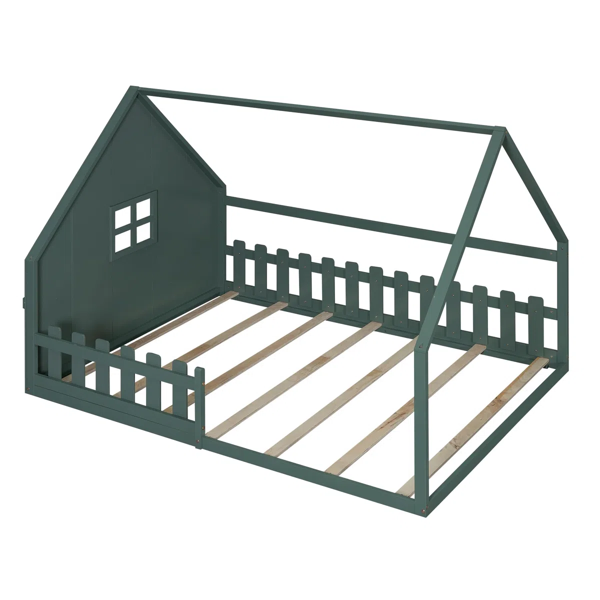 Soweiz Cama plana, cama infantil, estable y duradera, diseño simple, segura para camas de suelo, molduras, barandillas, madera de pino, 140 x 200 cm (verde)