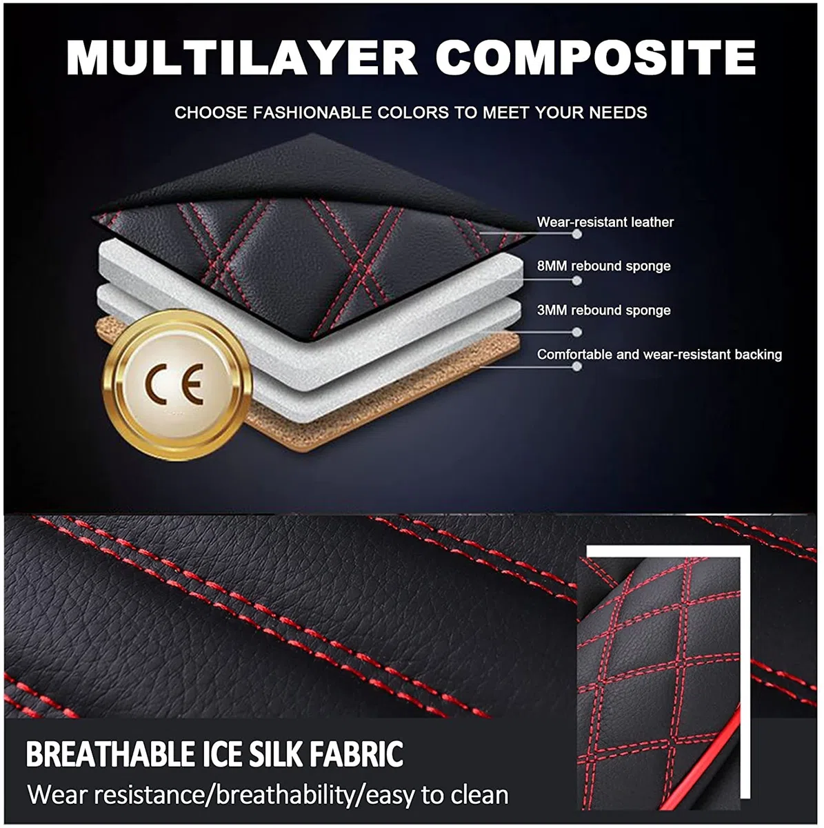 Funda de asiento de automóvil, Universal Cuero Fundas Asientos Protector Asiento Cuero Universales 5-Asiento Cojines de Asiento Automáticos Extraíbles,Rojo,Luxury