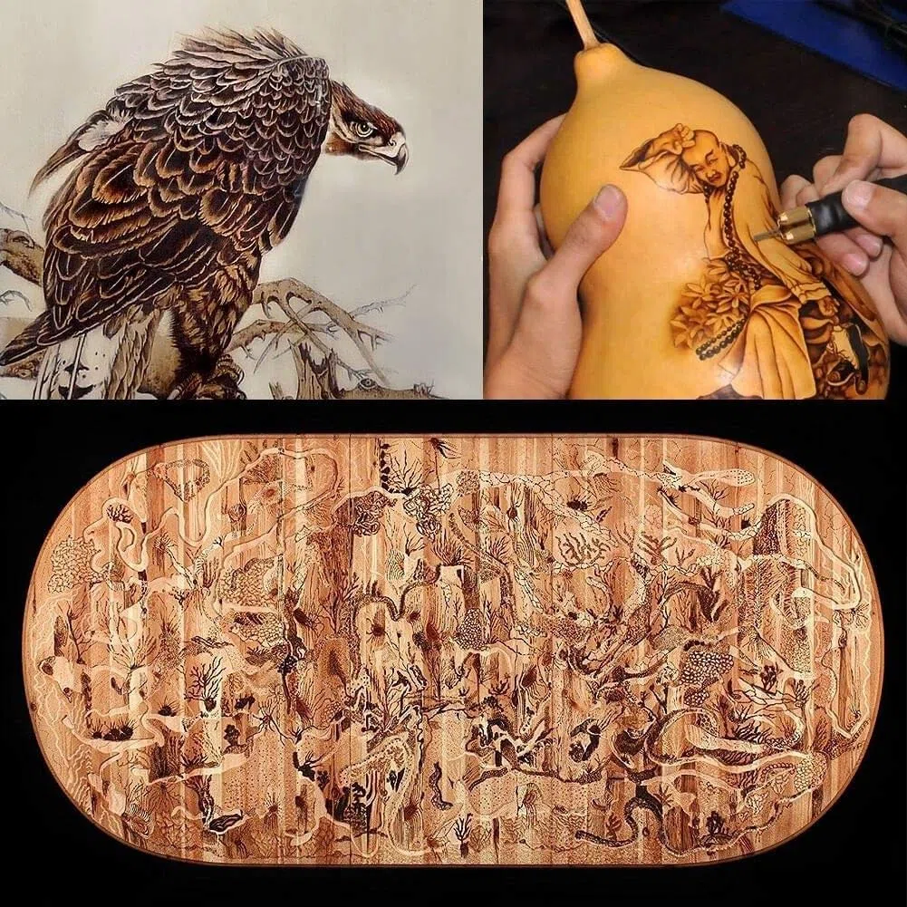 Kit de Quema de Madera multifunción con 20 Piezas de Puntas de Alambre de pirograbado para Herramienta de pirograbado de artesanía de Calabaza para Quemar Madera, máquina de Quema de