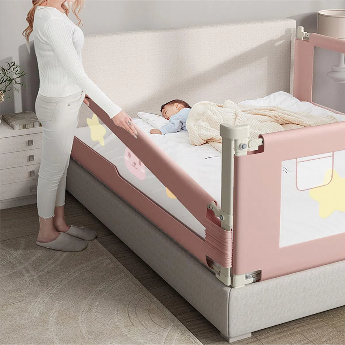 Barandilla para Cama de bebé, barandilla para Cama para niños pequeños, barandilla para Cama para bebé con Doble Bloqueo para niños, barandilla de Seguridad para niños con patrón (B 2m)