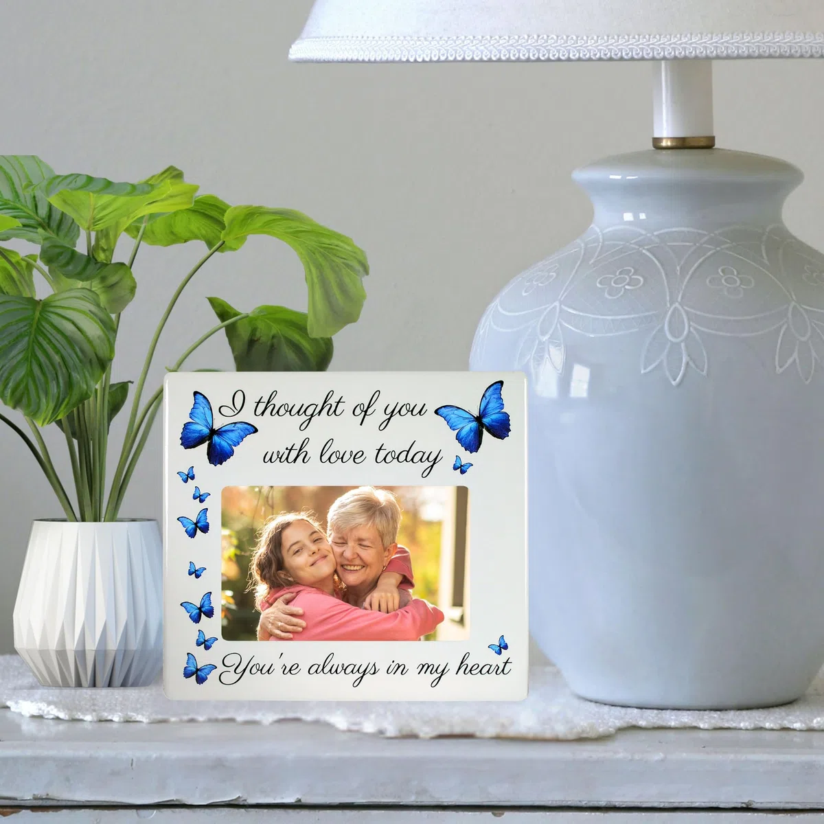 Marco de fotos conmemorativo personalizado – Pensé de ti con amor hoy – Hermoso tributo a la pérdida de un ser querido – Placa de recuerdo de cerámica – Regalo de duelo – condolencias – en memoria