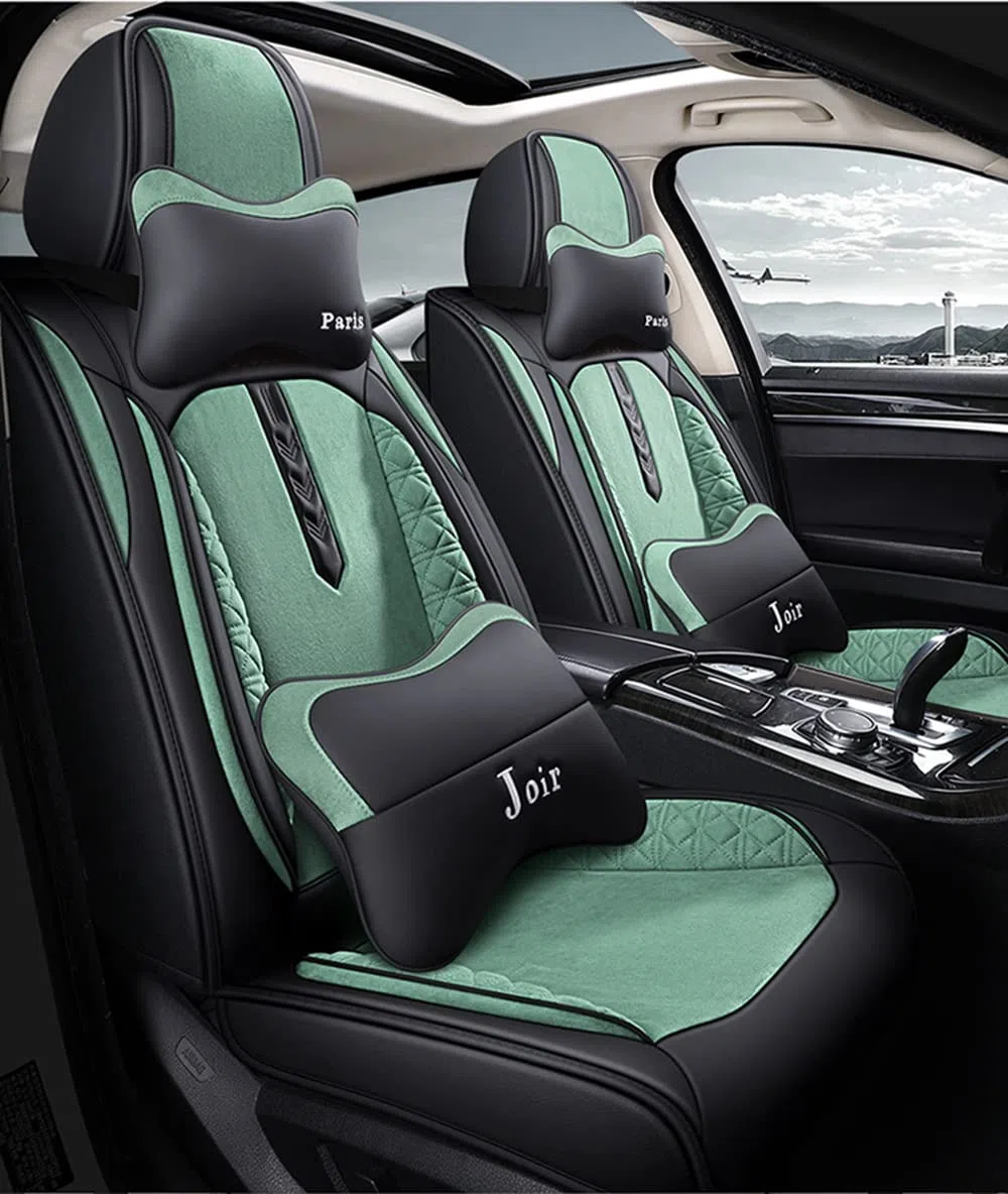 Funda de asiento de automóvil, Universal Cuero Fundas Asientos Protector Asiento Cuero Universales 5-Asiento Cojines de Asiento Automáticos Extraíbles,Verde,Luxury