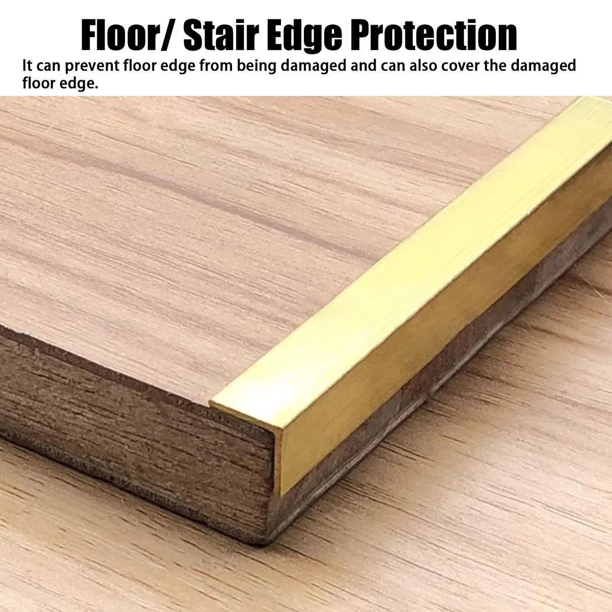 Protector de borde en ángulo recto, borde escalonado de latón de 10 x 10 mm, tira antideslizante de 5 m para uso en interiores y exteriores, solución duradera y elegante para seguridad y estética